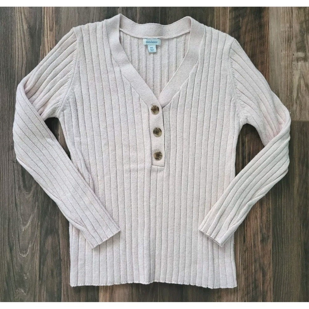 Sundance Lt Pink Silk Blend V Neck 1/2 Button Pullover Sweater Sz XXL